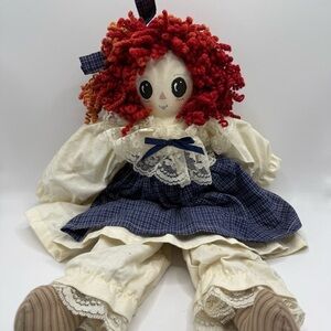 Vintage Handmade Raggedy Ann Primitive Doll Red Rag Hair 18”